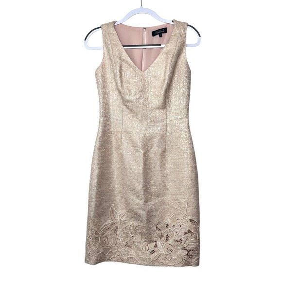 Rickie Freeman‎ Teri Jon Metallic Pink Gold Dress Lace Party Cocktail Sheath 4 - Picture 1 of 6